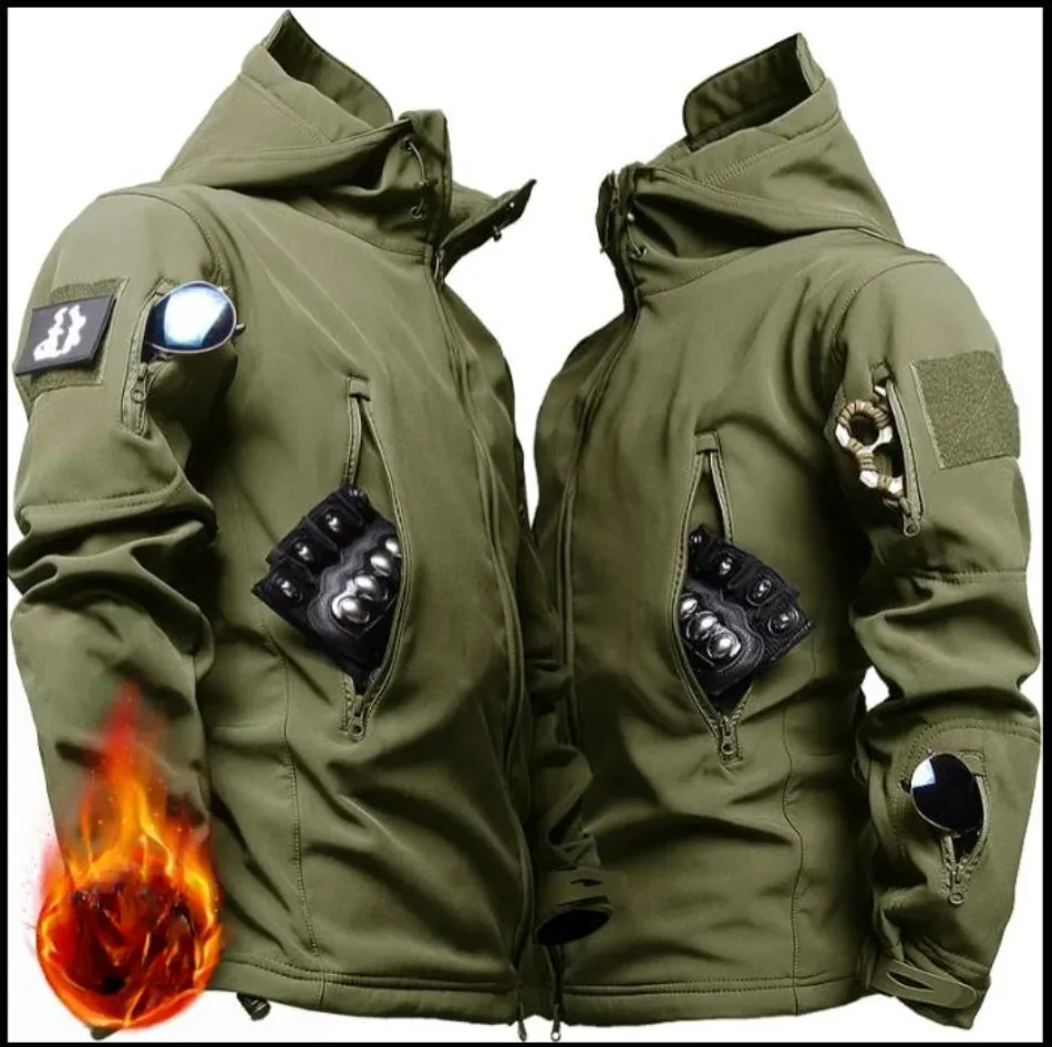 Thicken Warm Set Mens Winter Multi Pocket Hooded Tactical Jacket+Waterproof X7 Combat Pant 2-piece Outdoor Windbreak Train Suit