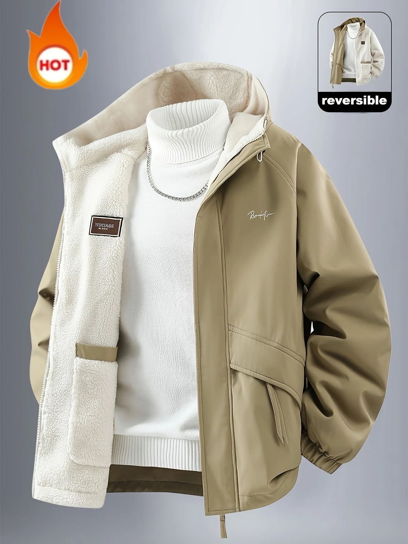 Men’s Jacket, Men’s Casual Outdoor Sports Warm Jacket, Reversible Jacket, Fashionable Couple Jacket, Using Windproof and Wear-Resistant Fabric, Warm and Comfortable, Men’s Loose Jacket