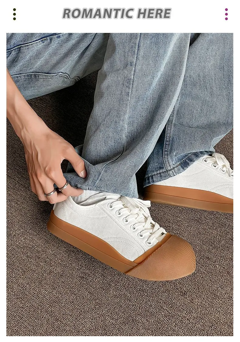Unisex Big Head Board-shoe White Platform Canvas Shoes High Street Fashion Commuting Luxury Brand Couple Casual Sneakers