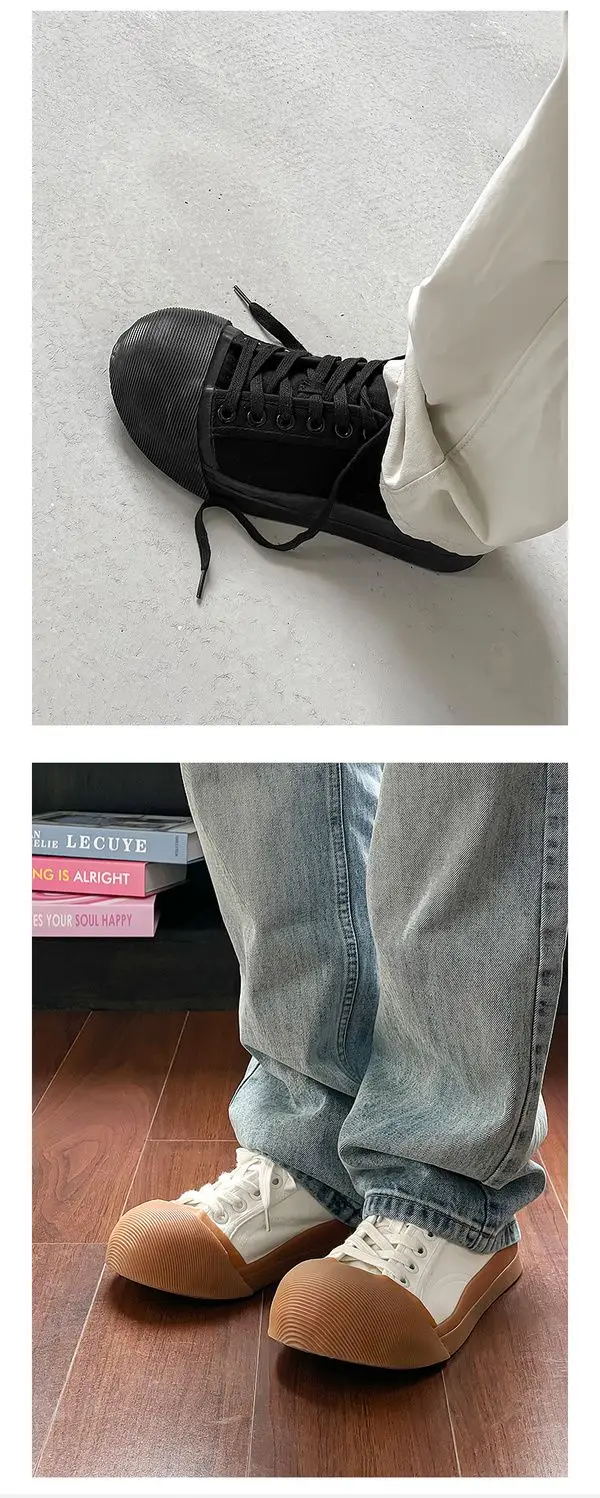 Unisex Big Head Board-shoe White Platform Canvas Shoes High Street Fashion Commuting Luxury Brand Couple Casual Sneakers