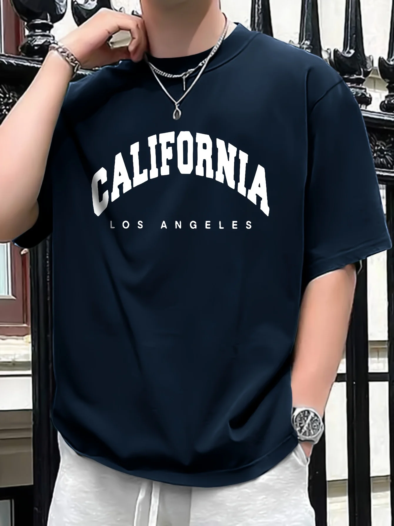 Summer men’s 100% pure cotton casual loose fit plus CALIFORNIA printed sports comfortable round neck short sleeved T-shirt top
