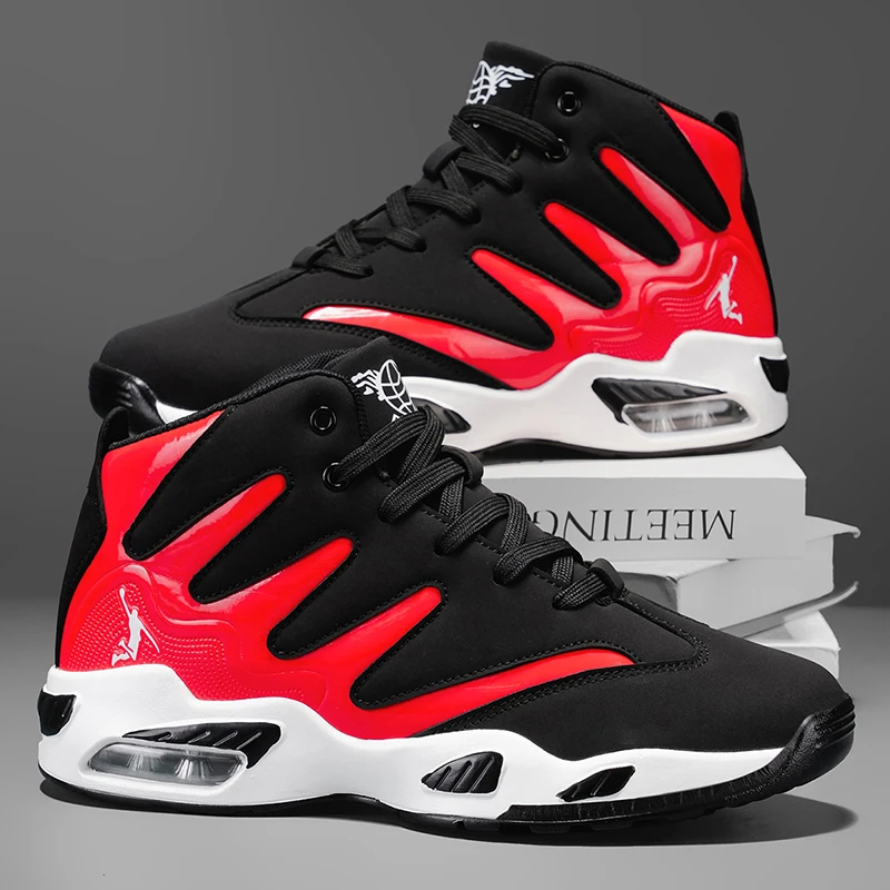 Men’s Breathable Lightweight High-Top Basketball Shoes – Non-Slip Rubber Sole, Geometric Pattern Design, Suitable for Running, Training, and Casual Wear – Stylish Sneakers for All Seasons – Perfect Gift for Him, Durable Basketball Gear, Athletic Shoes