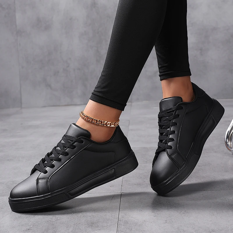 Business Casual Men’s Shoes Soft Women Shoes Comfortable Casual PU Leather Shoes for Men Autumn Solid White Men Sneakers