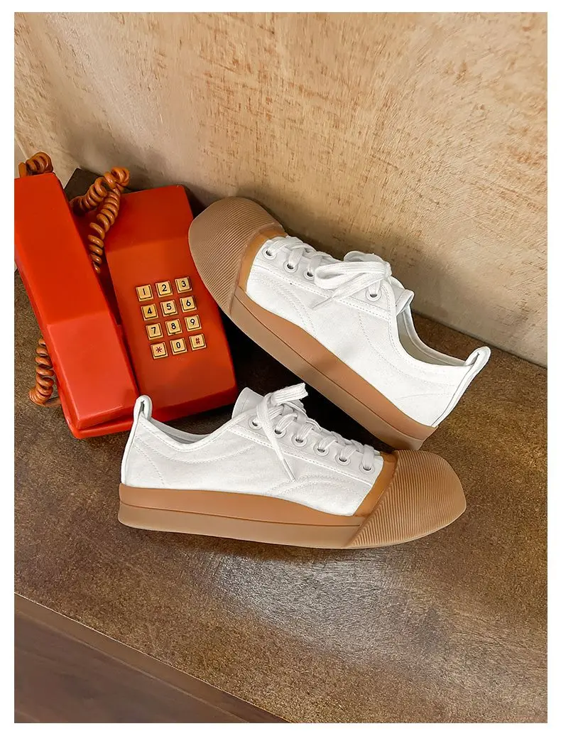 Unisex Big Head Board-shoe White Platform Canvas Shoes High Street Fashion Commuting Luxury Brand Couple Casual Sneakers