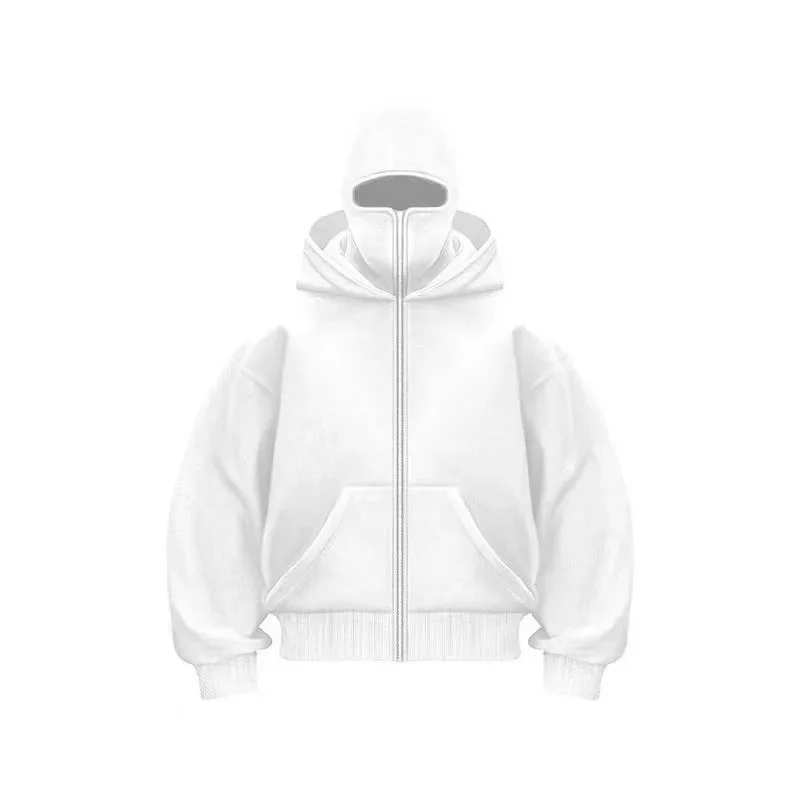Sweatshirt with Hooded Face Mask Zipper Design Men Balaclava Zip Hoodie Autumn Winter Warm Sports Jacket Outdoor Activities