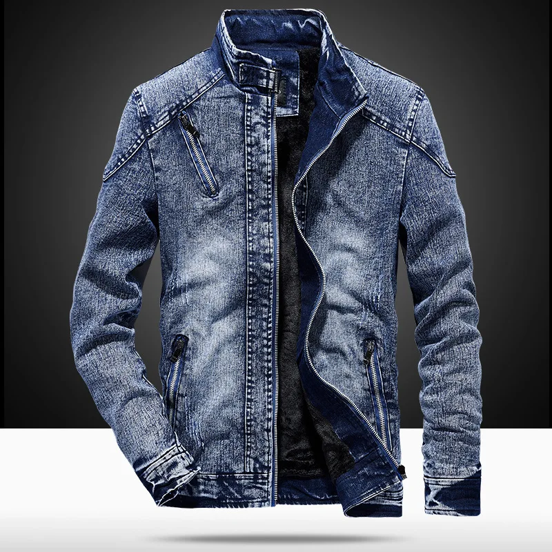 kf He65ffd38ca1c4faaa3f515c77e448b73o.webp New Vintage Mens Denim Jacket Solid Casual Mens Jeans Coat Fashion Stand Clothes for Men Black Blue Bomber Jacket Men Stand