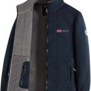 Navy Blue Fleece Zip – Up Jacket with Norwegian Flag and “Outdoor Norway” Embroidery