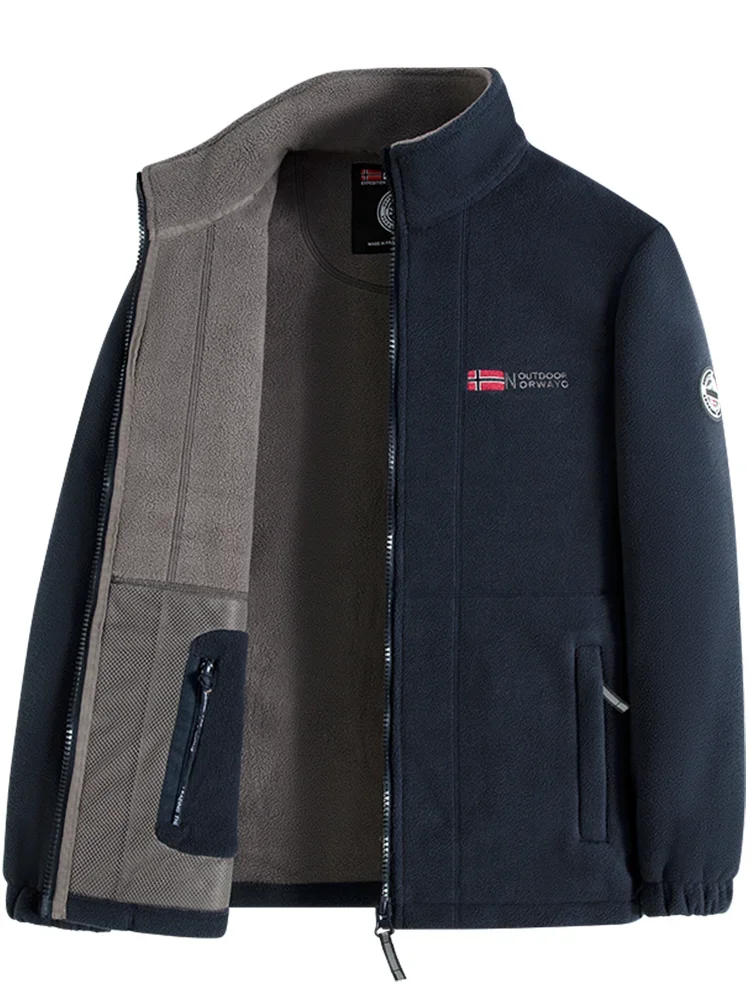 kf S04fe94441bf948b282036ae050ca7249S.webp Navy Blue Fleece Zip – Up Jacket with Norwegian Flag and “Outdoor Norway” Embroidery