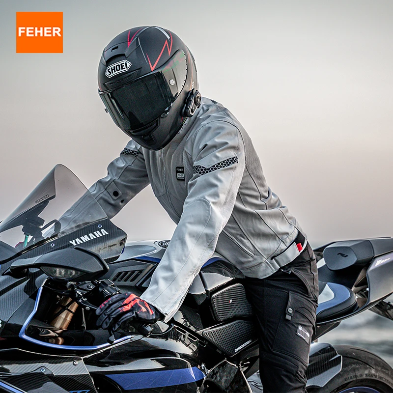 kf S064e72fab1b746cea6214fe5b73b1674H.webp FEHER Summer Motorcycle Jacket Man and Woman Ventilated Mesh Design Commuter with CE Protective Gear Motorbike Riding Jackets