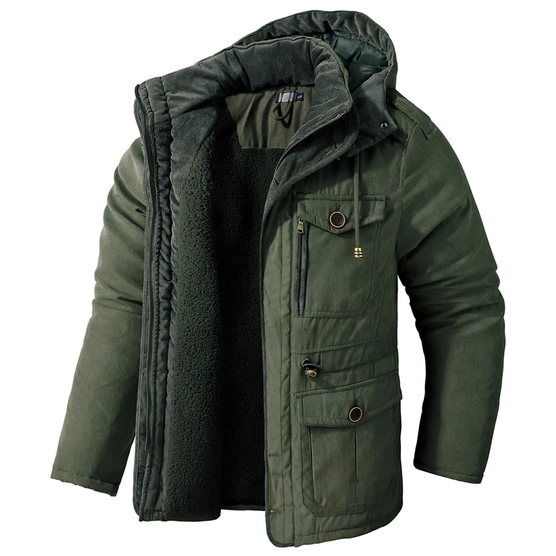 kf S10328e6f124b4bea97a17c50dfbf4790H.webp Winter Mens Fleece Warm Jackets Fashion Men Thicken Thermal Tactical Hooded Coats Men Outdoor Multi-pocket Windbreaker Jacket