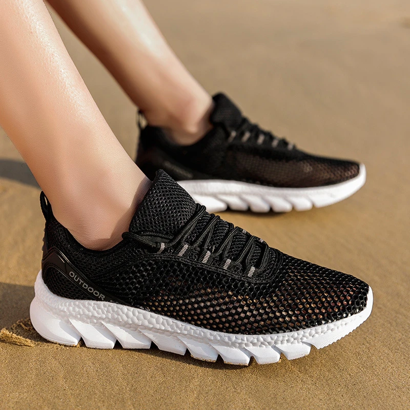 kf S13190064f4a74ea38f6c5bfe3e0b689fw.webp Summer Couple Style Hollow Mesh Sneakers Lightweight Breathable Outdoor Walking Shoes Pink Accent Comfortable Casual Footwear