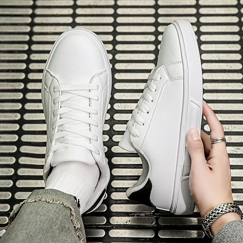 Business Casual Men’s Shoes Soft Women Shoes Comfortable Casual PU Leather Shoes for Men Autumn Solid White Men Sneakers