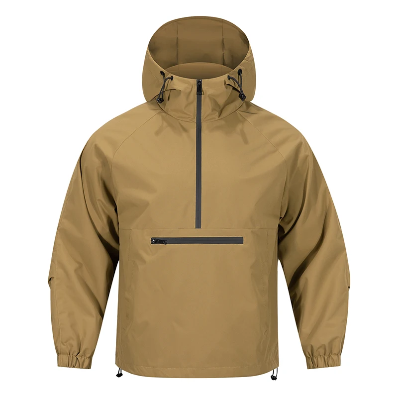Men’s hooded jacket spring and autumn hoodie American street fashion pullover outdoor sports style half neck windbreaker