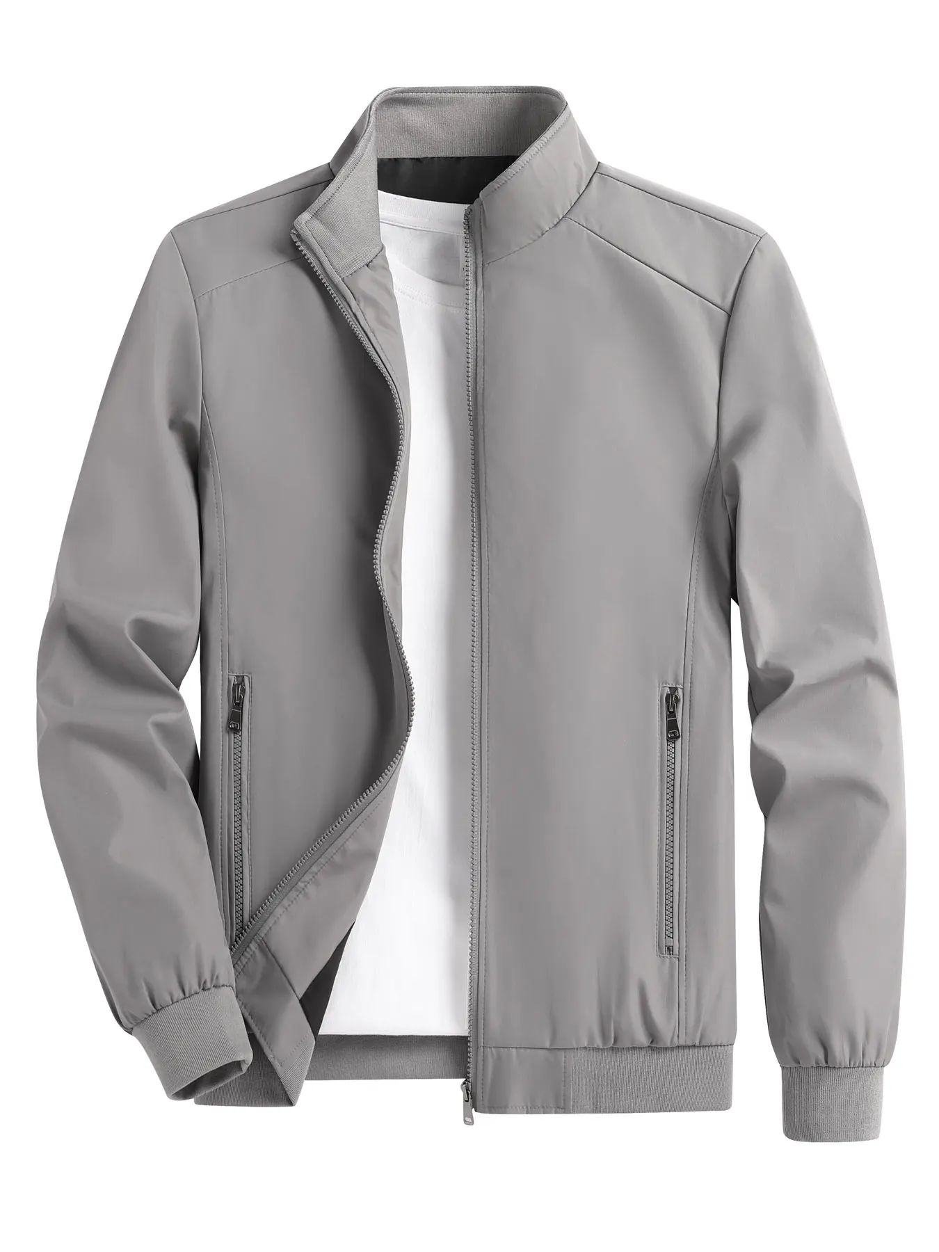 kf S2cae06b9dc07464f9b13b924931f4e17p.webp Men’s Spring and Autumn Thin Casual Jacket Solid Color Stand Collar Cardigan Jacket Men’s Outdoor Sports Casual Versatile Top