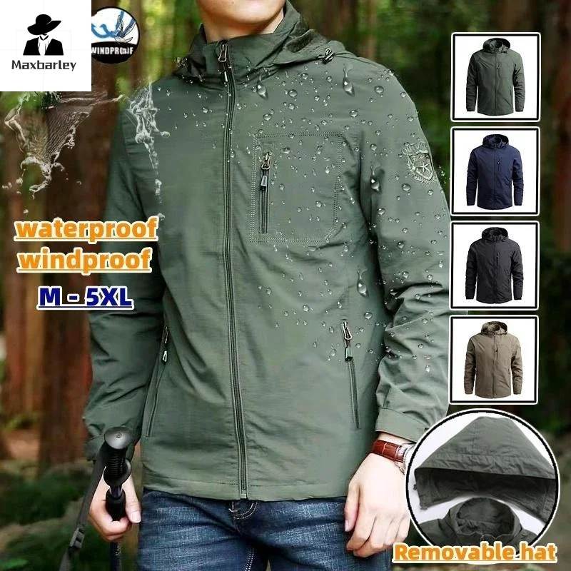 kf S37f7a4b8a98842008c360a56ee346938A.webp Spring Men Waterproof Jacket Plus Size Windbreaker Rain Coat Breathable Fishing Camping Gorpcore Hooded Jackets Male Clothing