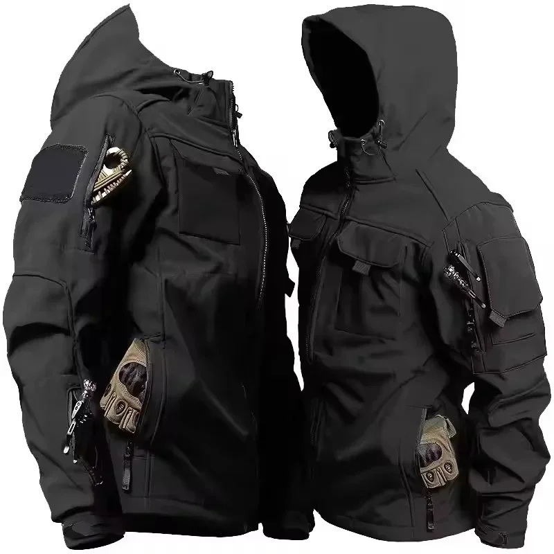 kf S5683d39a3f0448628991a3ec978bd256B.webp New Autumn WinterTactical Jackets Men Military Soft Shell Waterproof Windproof Hooded Jacket Outdoor Functional Multi-pockets