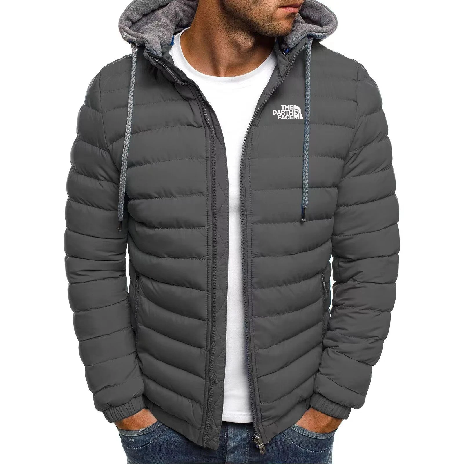 2024 casual outdoor winter men’s warm zipper street business travel slim fit fashionable hooded jacket