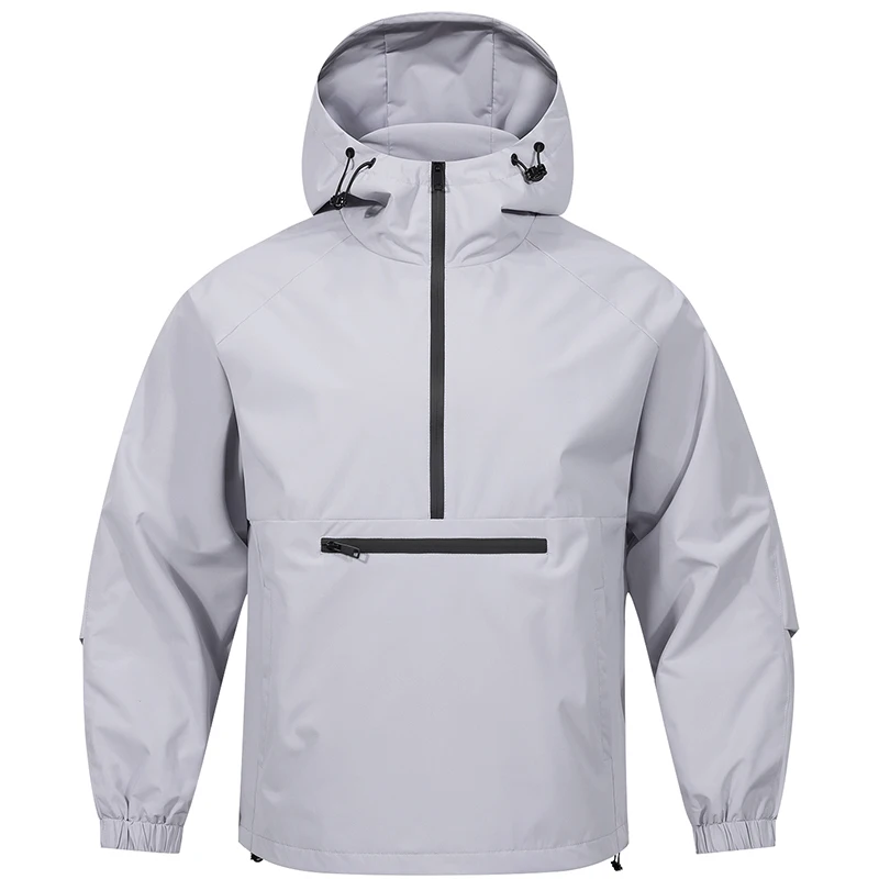 Men’s hooded jacket spring and autumn hoodie American street fashion pullover outdoor sports style half neck windbreaker