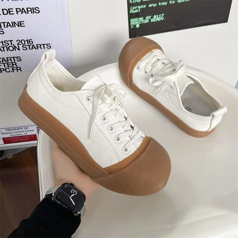 kf S610dd4f281e84371bd0e959b13bb1ffb3.webp Unisex Big Head Board-shoe White Platform Canvas Shoes High Street Fashion Commuting Luxury Brand Couple Casual Sneakers