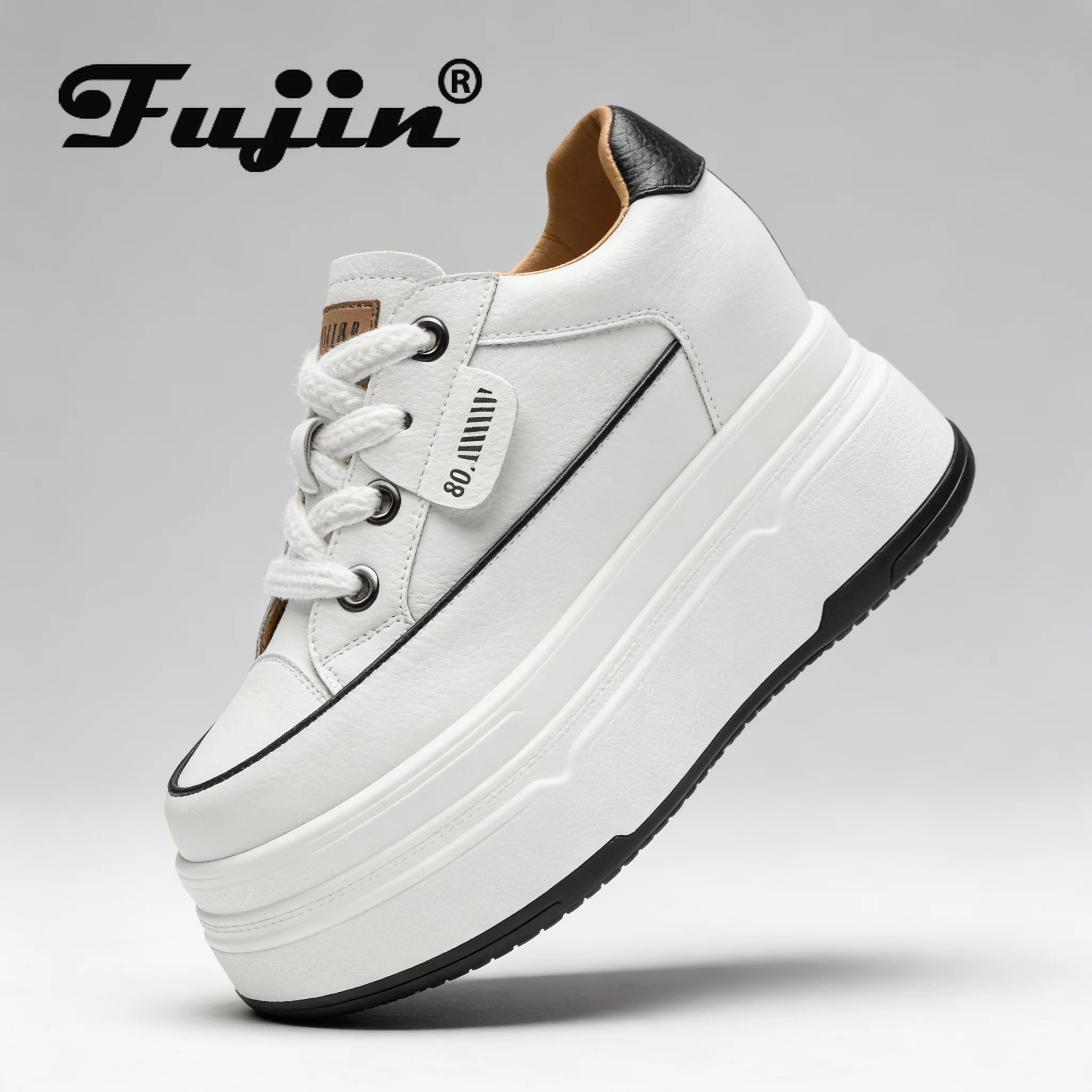 kf S79ee34f90df842b89a9f5a2a8b02791dC.webp Fujin 9cm 3 inch comfortable platform sneakers for women Genuine Leather Women Vulcanized Shoes Platform High Heels Casual Shoes