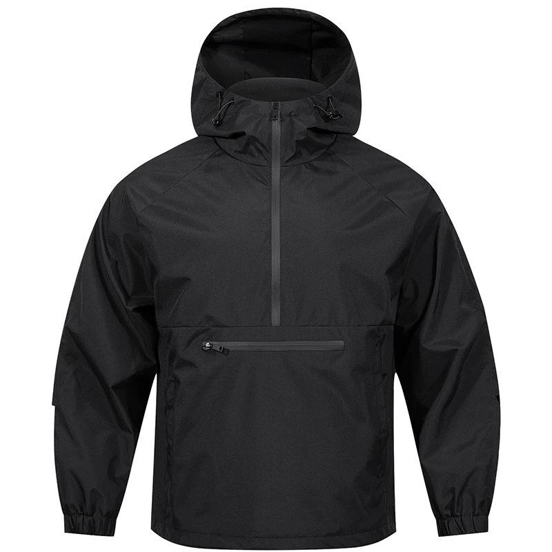 Men’s hooded jacket spring and autumn hoodie American street fashion pullover outdoor sports style half neck windbreaker