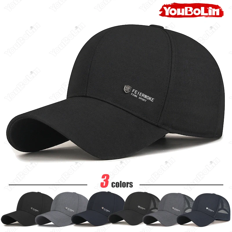 kf S818d32dab1c04ea7b6cc2b9ad84d3122p.webp New Metal Logo R-Letter Sunshade Baseball Cap Simple Design Adjustable Sun Hat For Middle-Aged and Elderly Dad Hats Trucker Caps