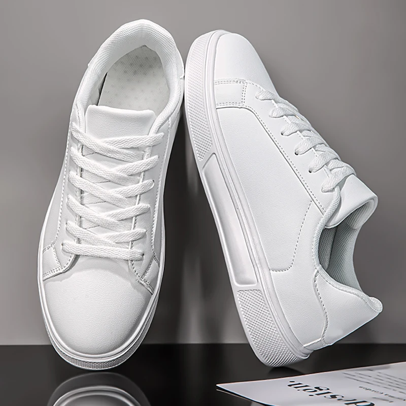 Business Casual Men’s Shoes Soft Women Shoes Comfortable Casual PU Leather Shoes for Men Autumn Solid White Men Sneakers