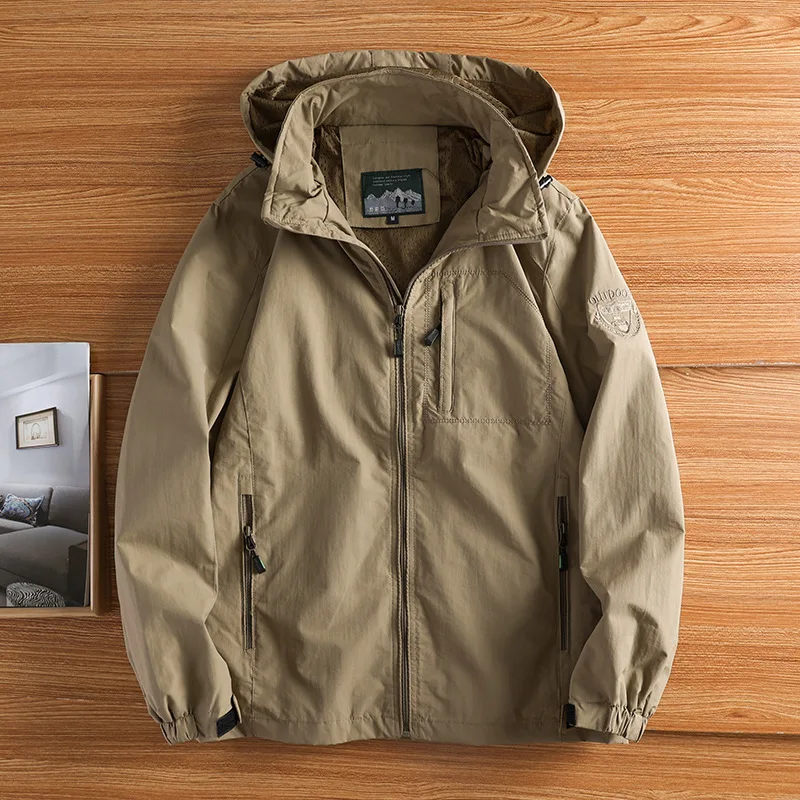 kf S86935c6ce82f44319c44eeaf9890704di.webp New Waterproof Hooded Jackets Men Casual Windproof Coat Autumn Lightweight Multi-Pocket Hiking Windbreaker Detachable Hat Jacket