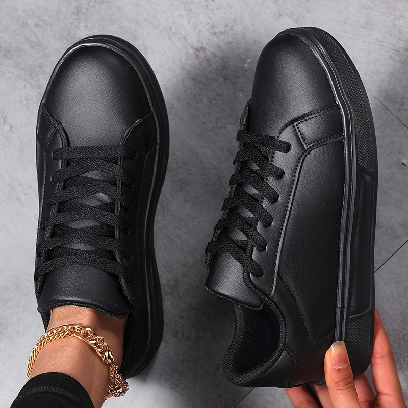 Business Casual Men’s Shoes Soft Women Shoes Comfortable Casual PU Leather Shoes for Men Autumn Solid White Men Sneakers