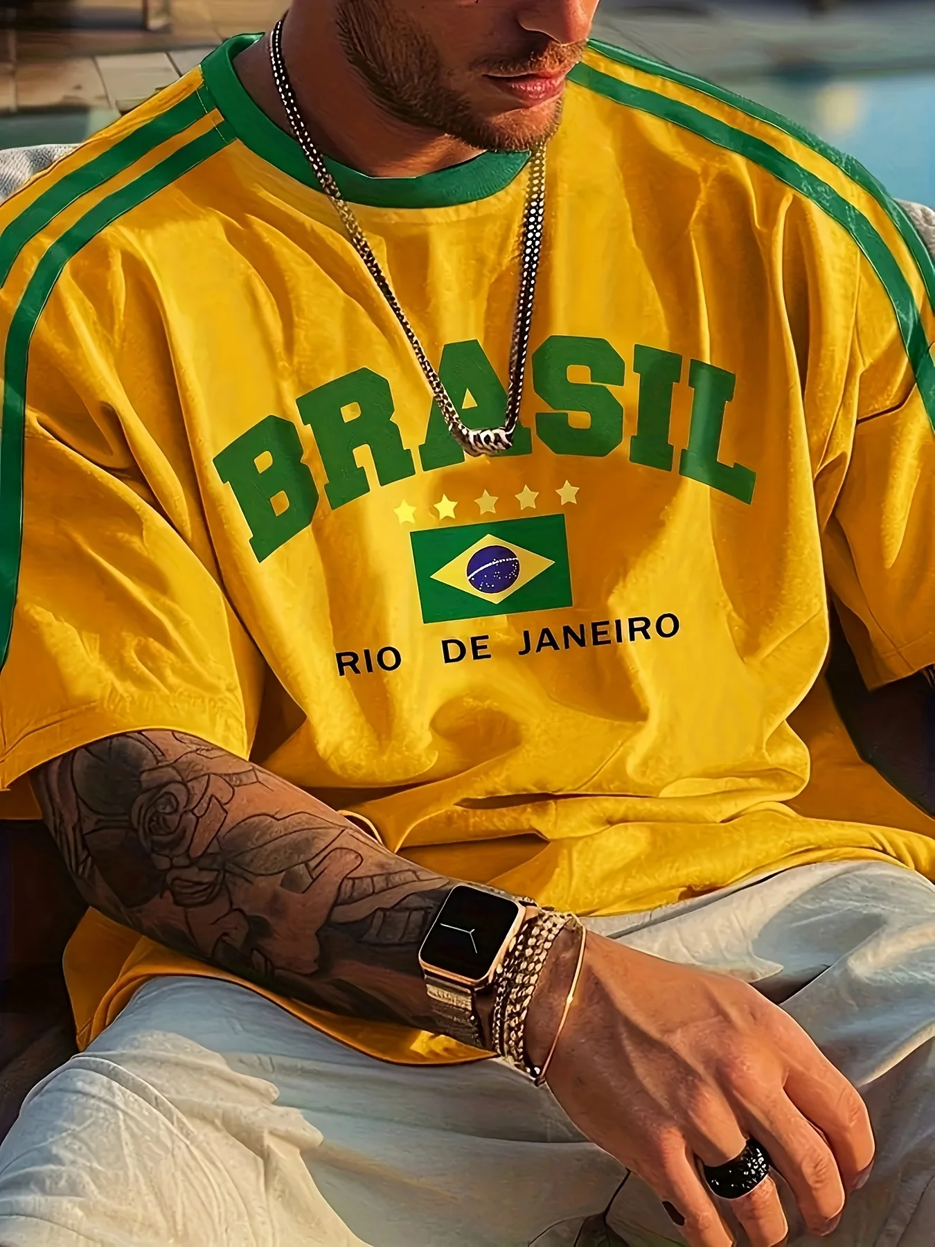 Summer Men’s T-shirt with Brazilian print crewneck Casual and comfortable T-shirt as a gift Outdoor short-sleeved summer T-shirt
