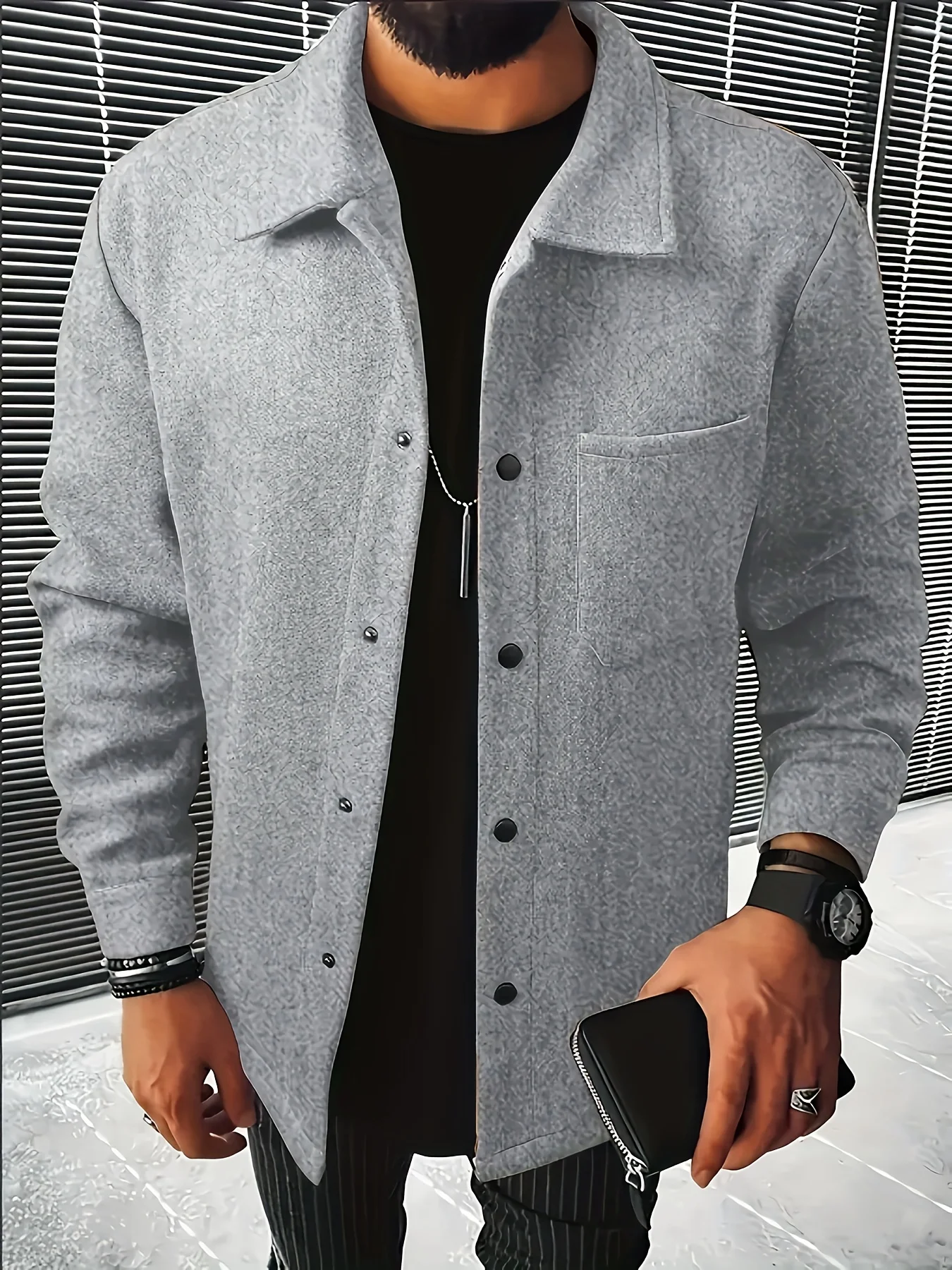 kf S9dec88f923214d8b872a0b706c87120dO.webp Men’s Casual Jacket Button up Outerwear Autumn Warm Windbreaker Coat Stylish Leisure Knittedwear for Fall Season