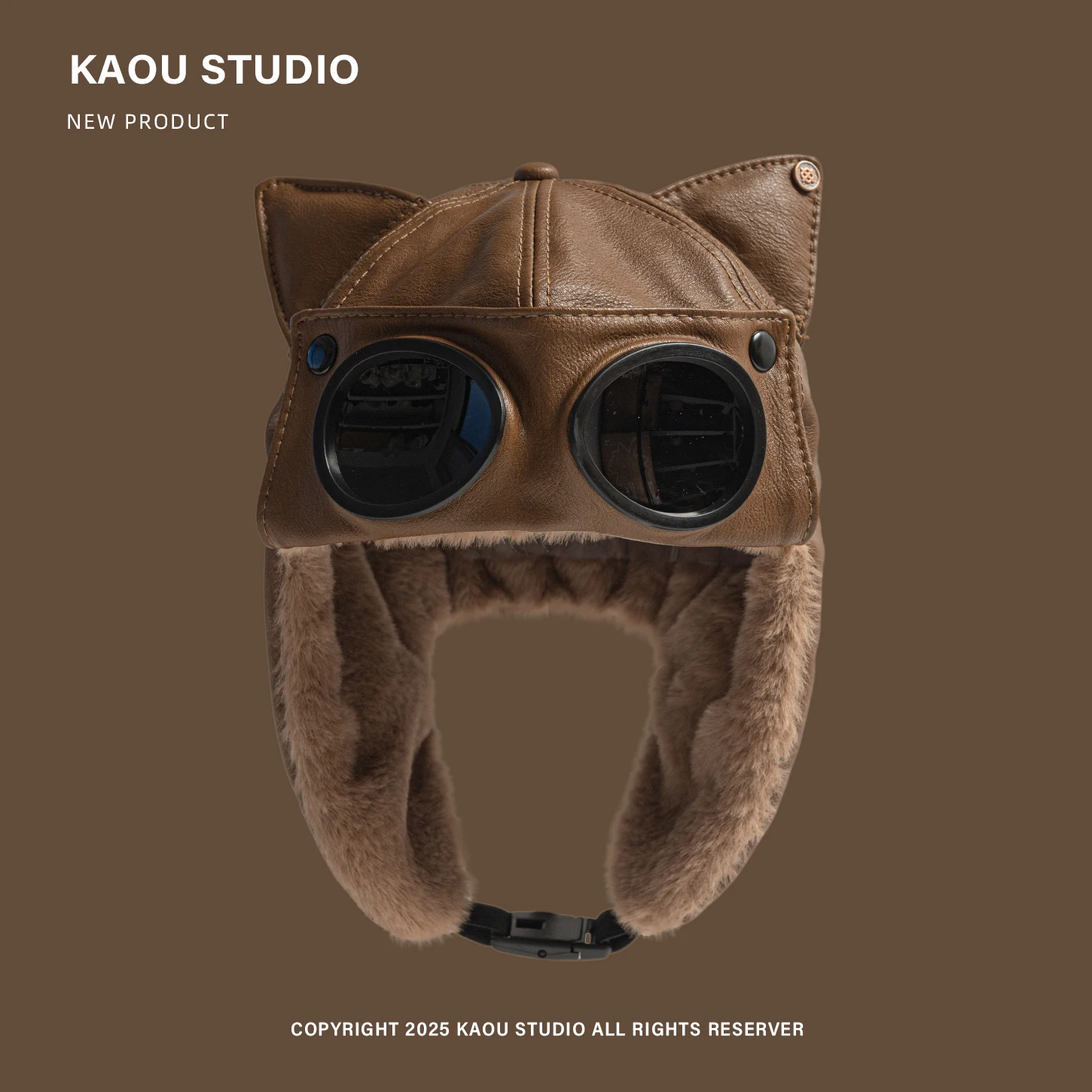 kf Sa2cbcf529fa544e0b0c7b95666dd9c56T.webp PU Leather Cat Ear Sunglasses Cool Pilot Cap Women’s Winter Fleece Windproof Riding CapFamily Skiing Bomber Hat