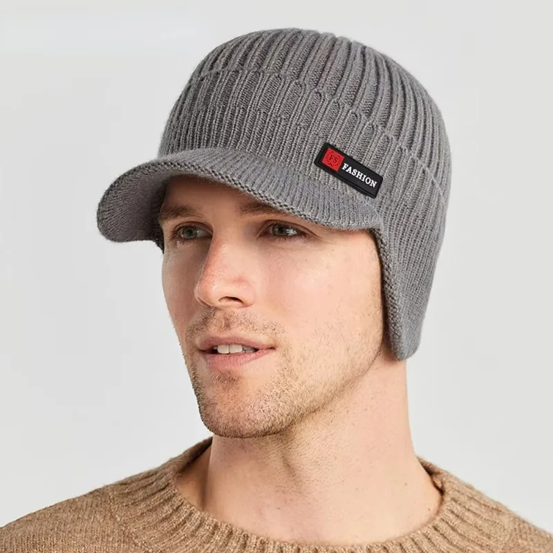 kf Sab780690293b439ba95a49b2a5c394b60.webp New Winter Men Hat Outdoor Ear Protection Warm Thick Bicycle Knitted Cap Scarf Windproof Visors Baseball Cap Male