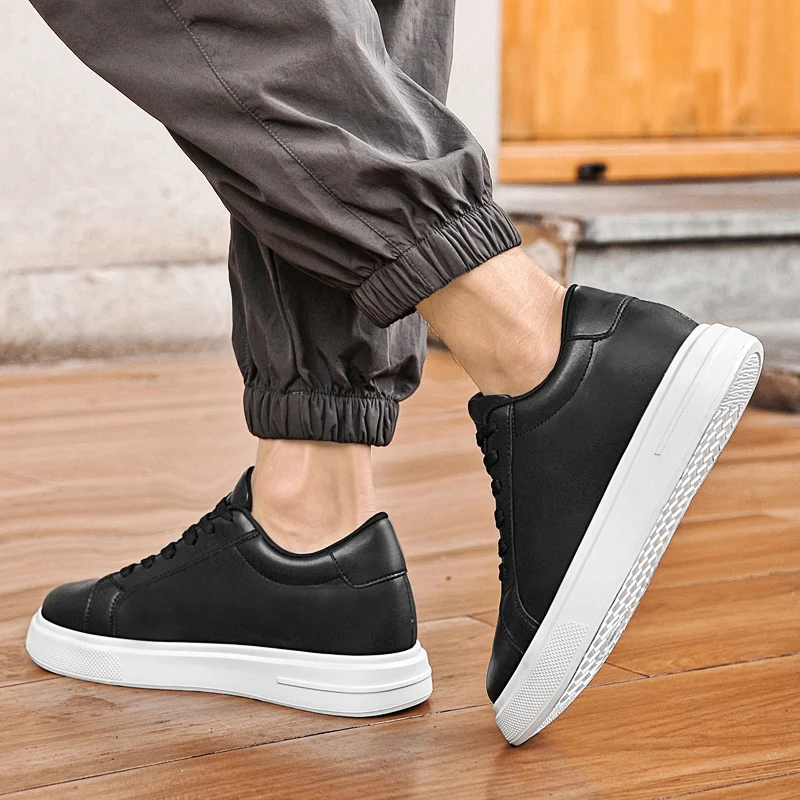 New Men’s Sneakers Elevator Shoes Heightening Height Increase Insole 6-10CM High Heels Shoes Leather Sport Shoes Men Shoes