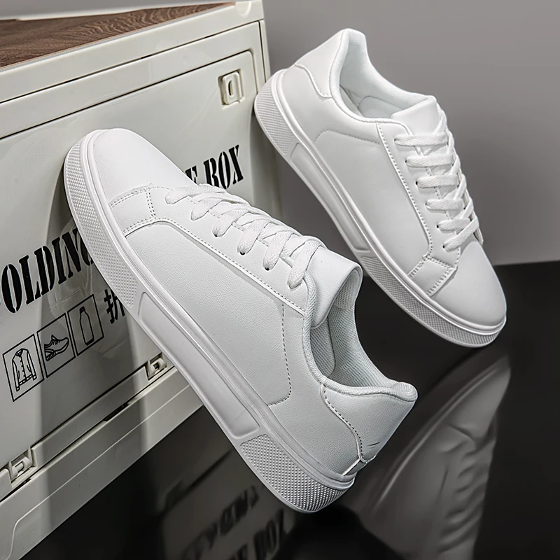 Business Casual Men’s Shoes Soft Women Shoes Comfortable Casual PU Leather Shoes for Men Autumn Solid White Men Sneakers