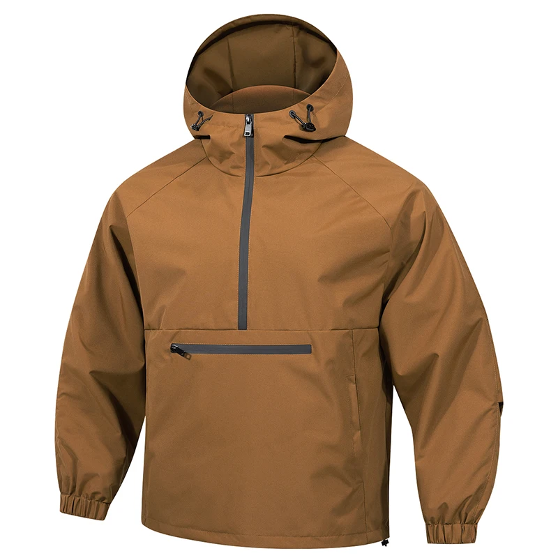 Men’s hooded jacket spring and autumn hoodie American street fashion pullover outdoor sports style half neck windbreaker