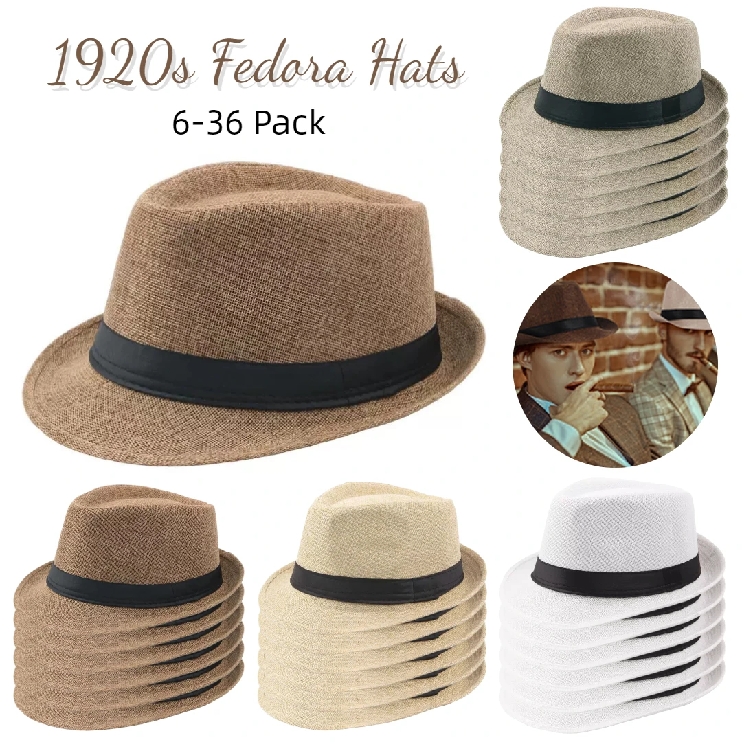 kf Sb825a84bc7db47459f1d955dea1de266c.webp 6-36PCS Short Brim Sun Panama Hats for Wedding Beige Beach Hats Unisex 1920s Straw Hats Bulk Circumference 58 cm