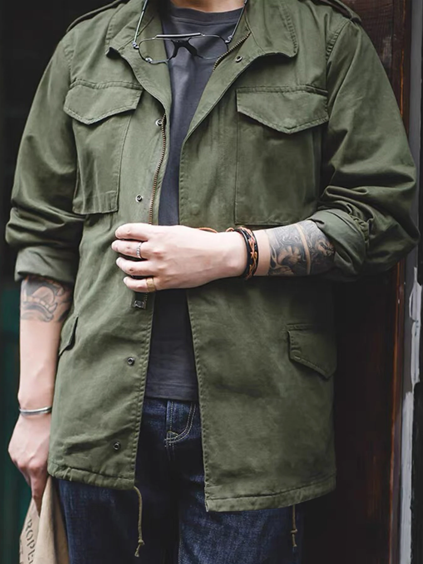 kf Sbc711a04cbc24109933916abf50de501f.webp M65 Field Jacket, Men’s Military Jacket, Retro Multi Pocket Collar Zipper Jacket, 100% Cotton