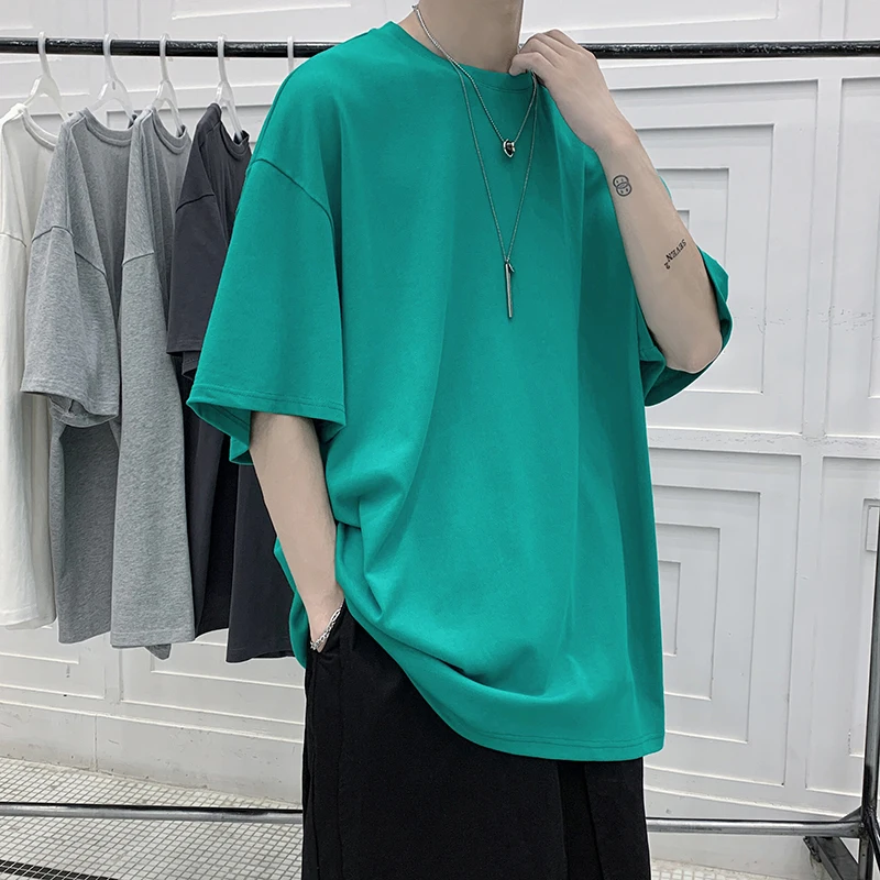 Oversized Summer Short Sleeve Men’s T Shirt New Fashion Solid Loose O-Neck T Shirts Mens Cotton Hip Hop Streetwear Top Tees 5XL