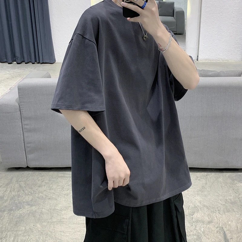 Oversized Summer Short Sleeve Men’s T Shirt New Fashion Solid Loose O-Neck T Shirts Mens Cotton Hip Hop Streetwear Top Tees 5XL