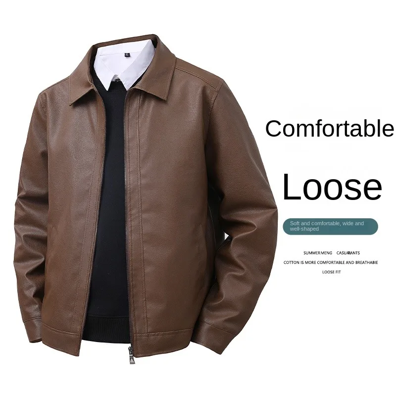 kf Sdaf46a9433e7468ab5420c1bffd54e9dS.webp 2025 new leather jacket men’s spring slim fit lapel casual jacket men’s top windproof casual jacket men’s cross-border