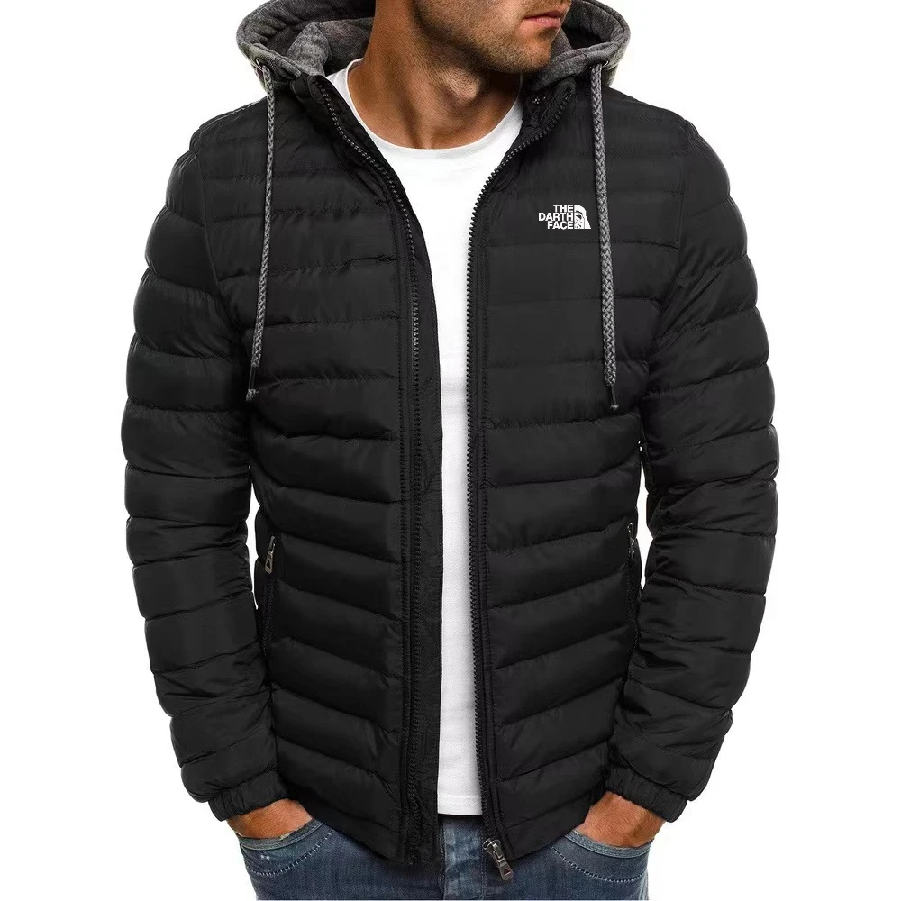 2024 casual outdoor winter men’s warm zipper street business travel slim fit fashionable hooded jacket