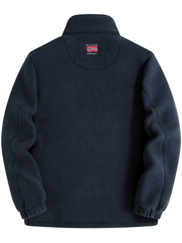 Navy Blue Fleece Zip – Up Jacket with Norwegian Flag and “Outdoor Norway” Embroidery