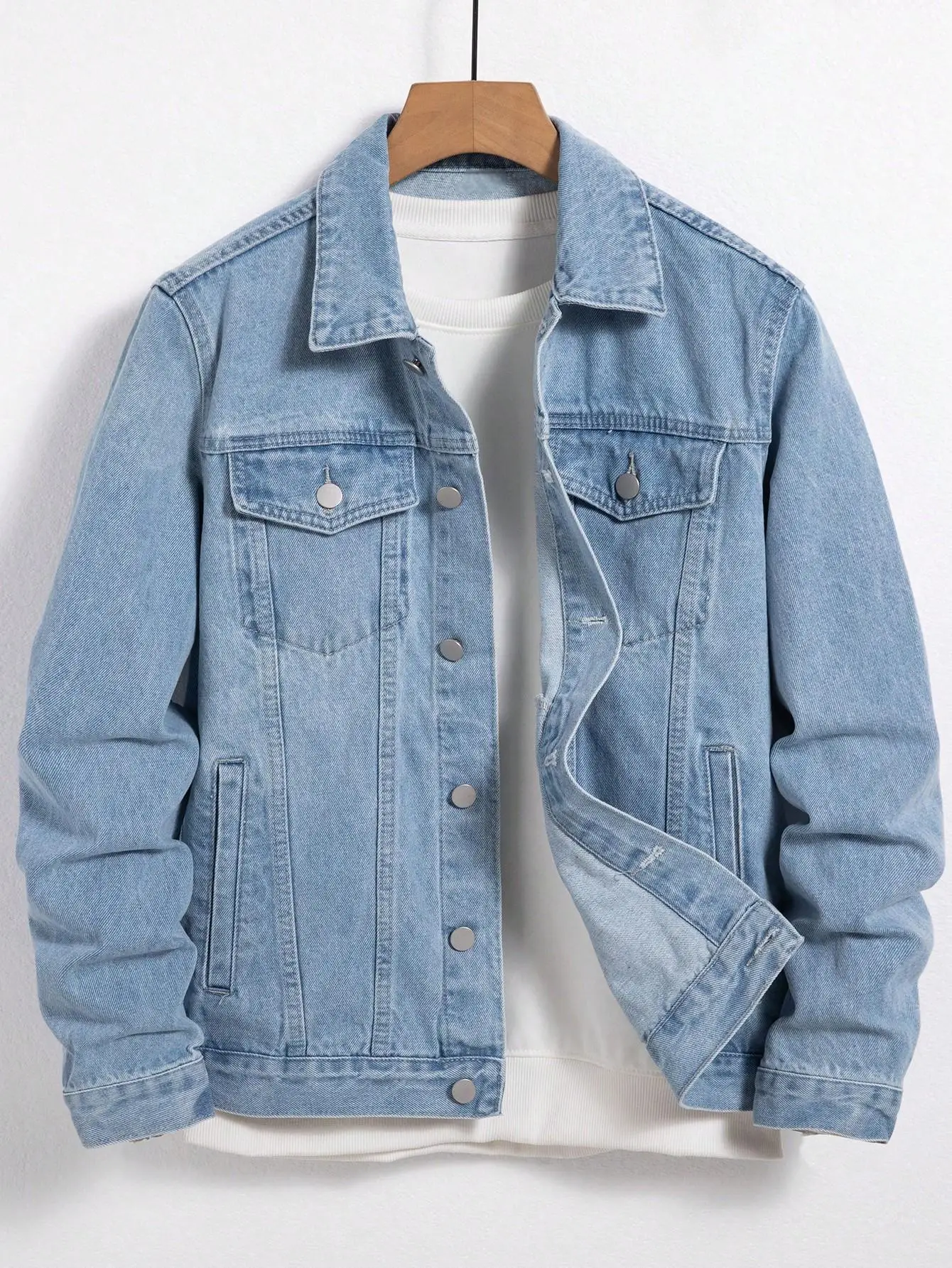 kf Se9c9cbdc4f8149fdbac65995c6481aebN.webp Men’s denim jacket for spring and autumn. Blue denim coat. Daily casual wear. Fashion trend.