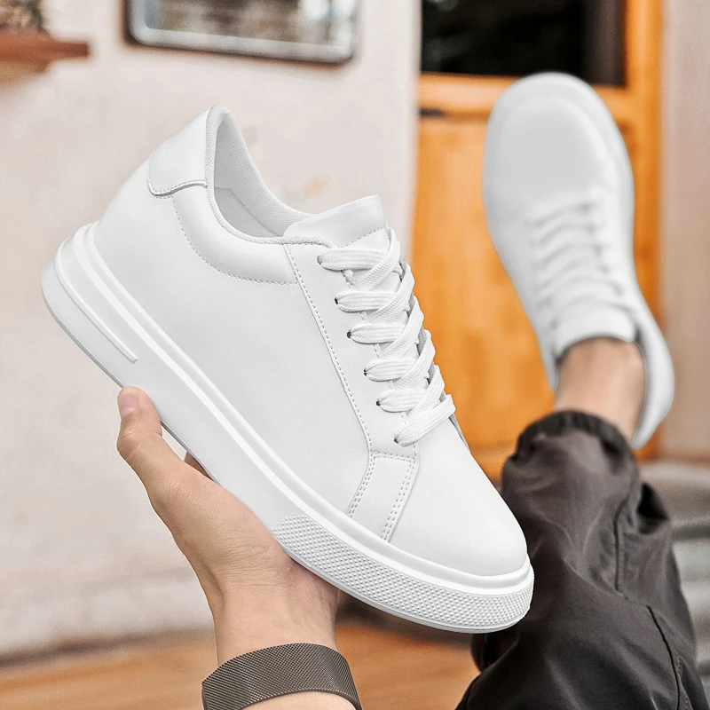 New Men’s Sneakers Elevator Shoes Heightening Height Increase Insole 6-10CM High Heels Shoes Leather Sport Shoes Men Shoes