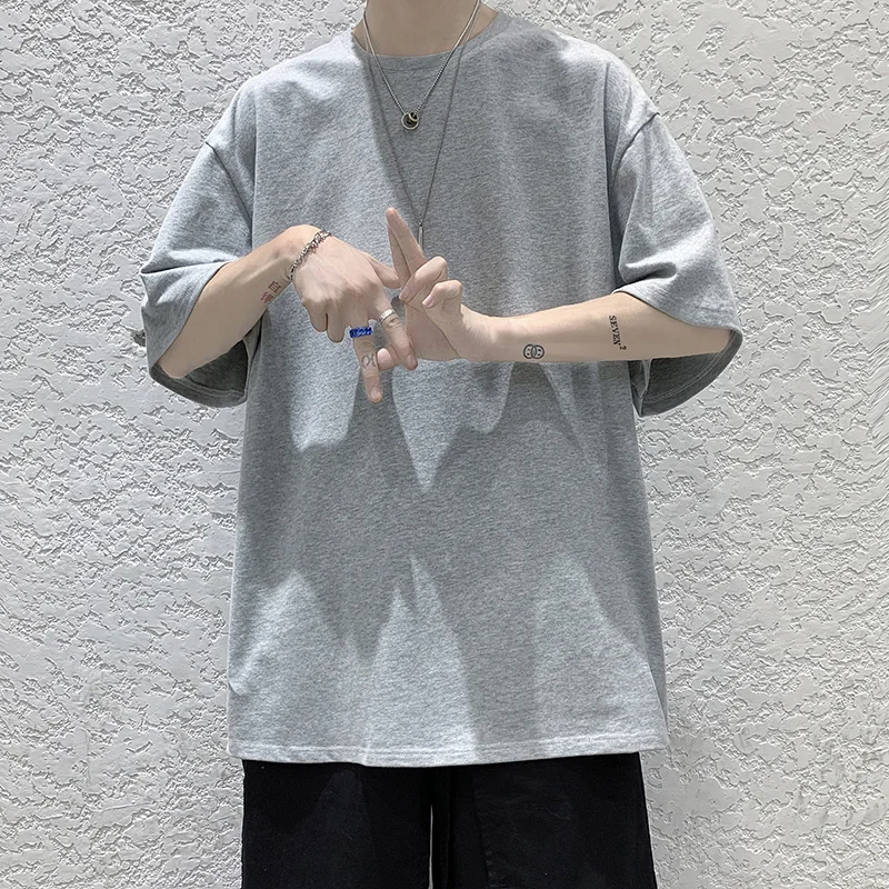 Oversized Summer Short Sleeve Men’s T Shirt New Fashion Solid Loose O-Neck T Shirts Mens Cotton Hip Hop Streetwear Top Tees 5XL
