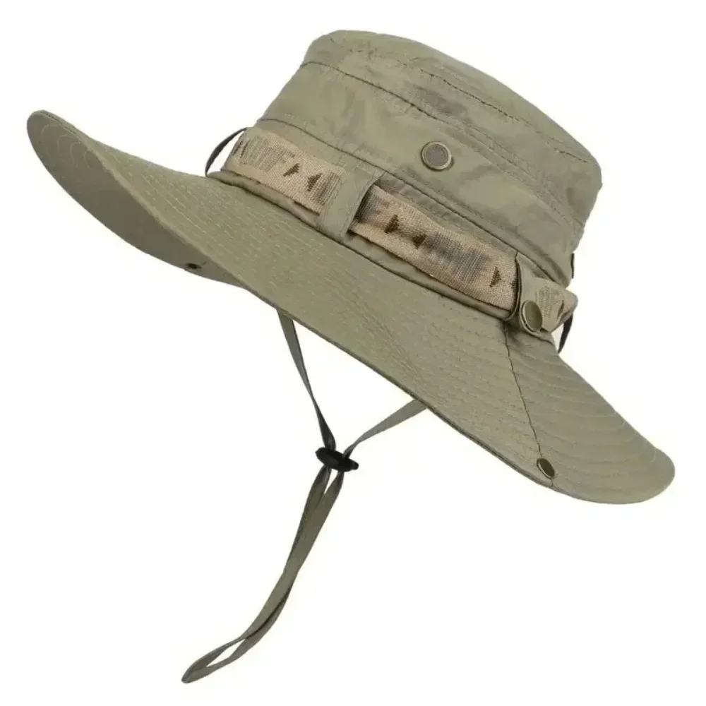 kf Sfe84ce0443bb467fb14671a911bbc3f53.webp Summer Men Bucket Hat Outdoor UV Protection Wide Brim Panama Safari Hunting Hiking Hat Mesh Fisherman Hat Beach Sunscreen Cap